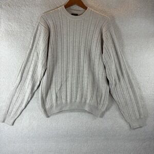 IZOD Men's Sweater Size L Beige Cable Knit Preppy Pullover Crewneck 100% Cotton